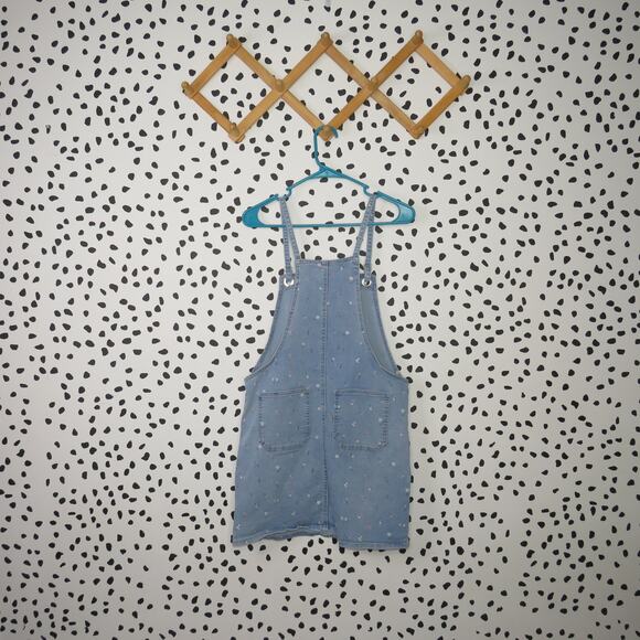 Cat & Jack Light Wash Denim Floral Print Pinafore Girls Overall Dress - Picture 3 of 6